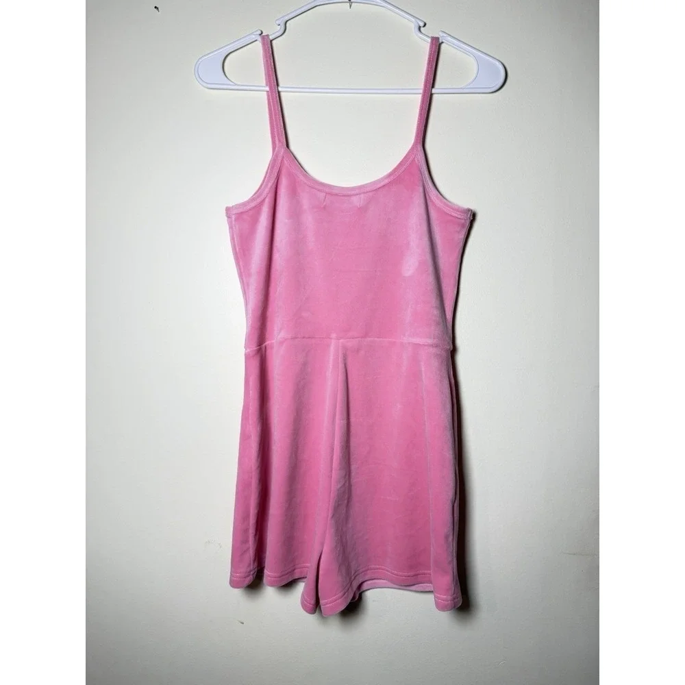 Juicy Couture Pink Velvour Logo Romper Jeweled Y2K Lounge Cozy Glam